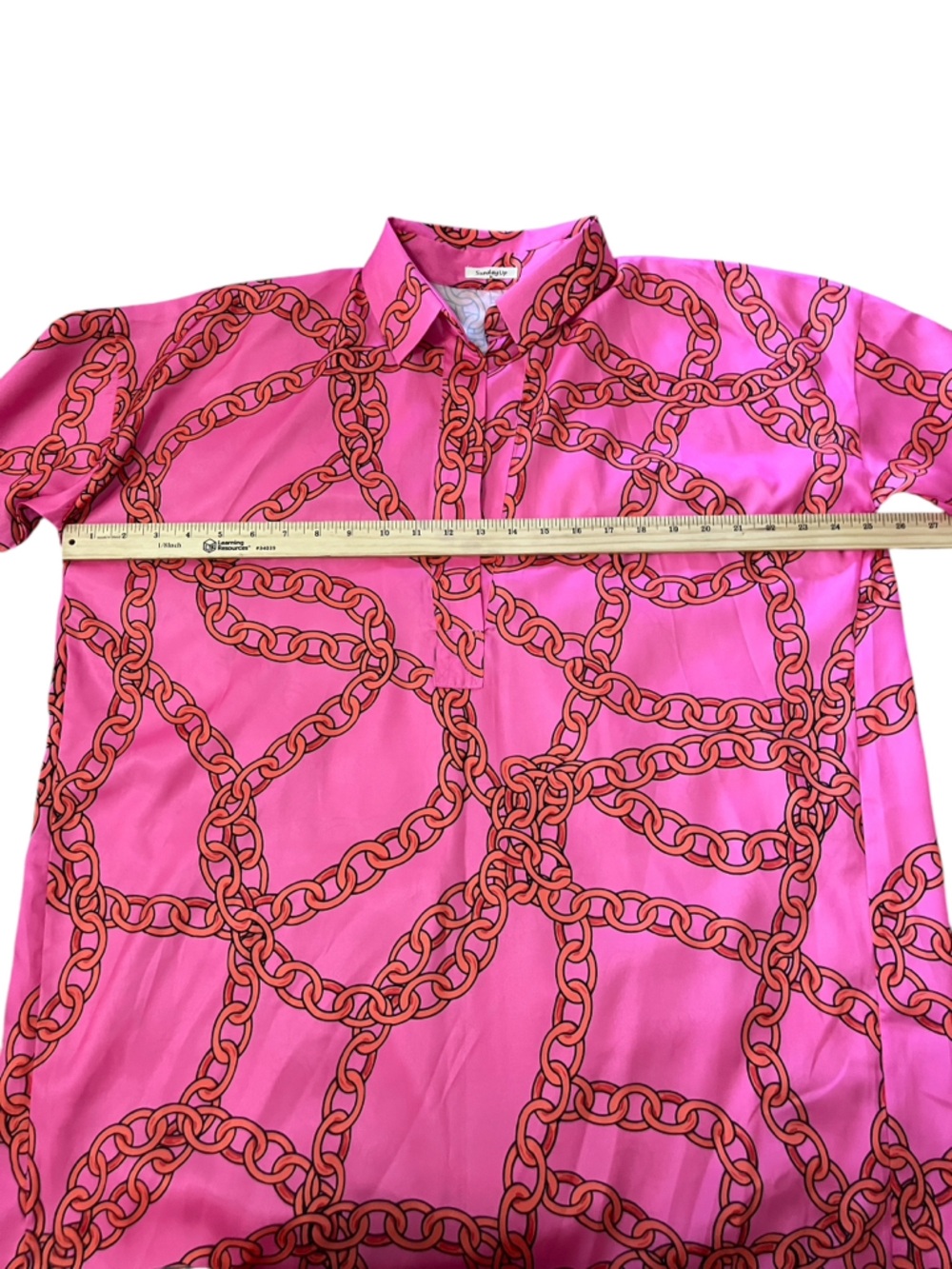 Sunday Up Pink Chain Print Midi Shirt Dress - Size Medium - Picture 2 of 12